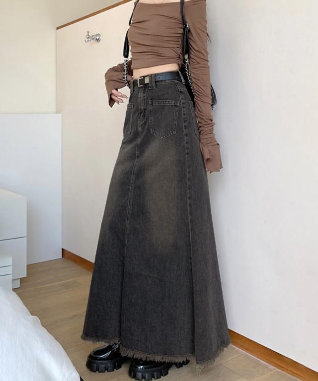 フリンジデニムスカートマーメイドスカート 送料無料 即日発送-7