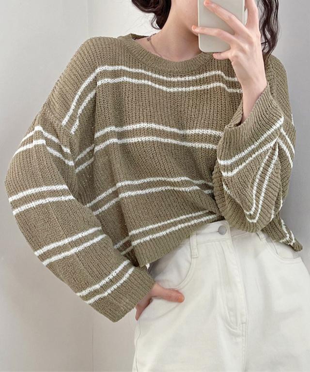 透かし編み ニットトップス ボーダー夏服 送料無料 即日発送-8