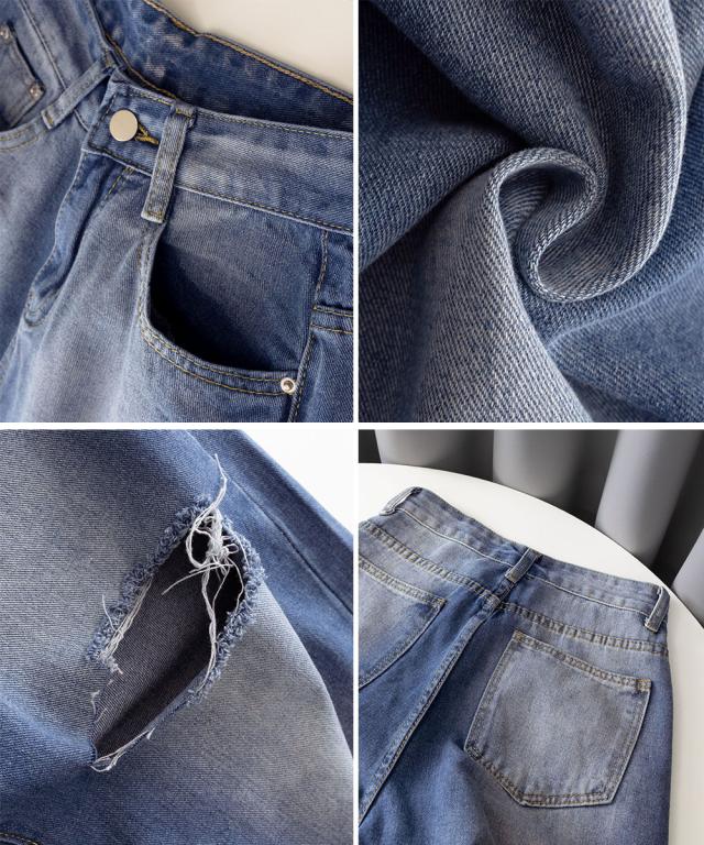 デニムワイドパンツ サイドダメージ 送料無料 即日発送-3