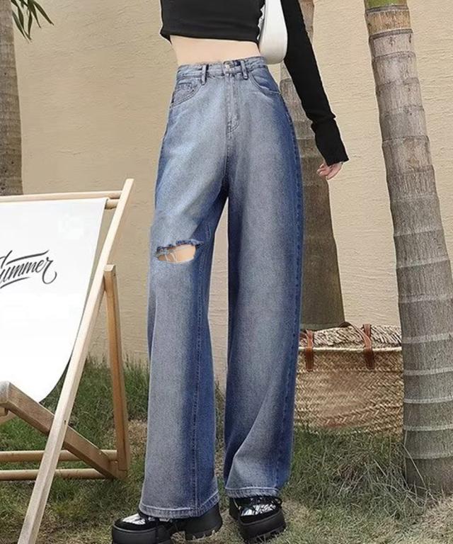 デニムワイドパンツ サイドダメージ 送料無料 即日発送-8