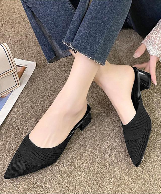 ニットミュールパンプス チャンキーヒール 送料無料 即日発送-3