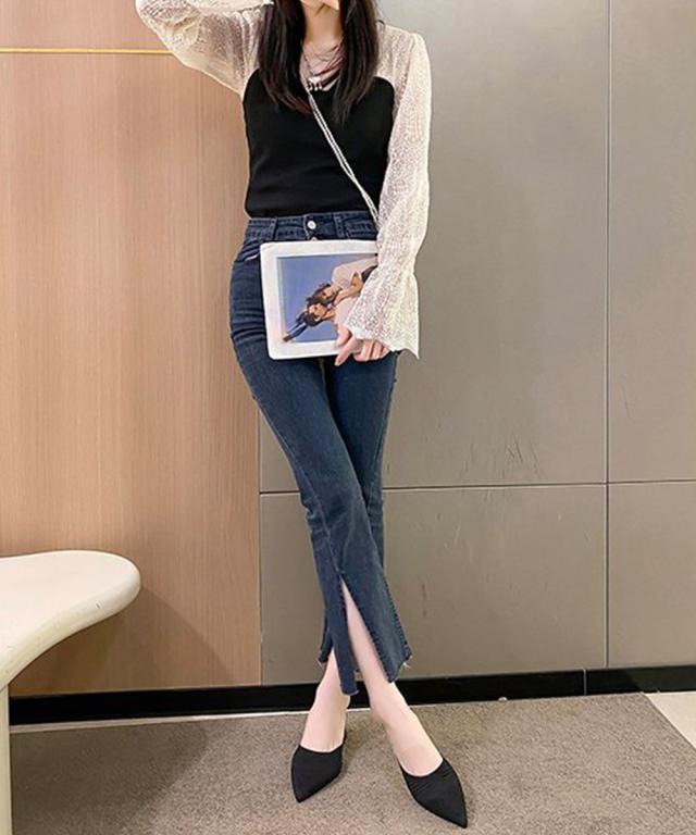 ニットミュールパンプス チャンキーヒール 送料無料 即日発送-5