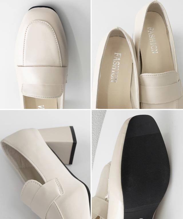 ローファーパンプス チャンキーヒール靴 送料無料 即日発送-3