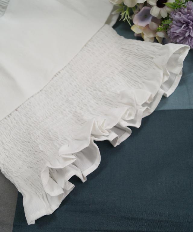 ブラウス 白黒 シャーリング ショート丈 送料無料 即日発送-5