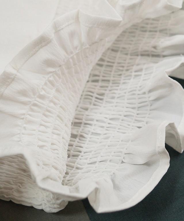 ブラウス 白黒 シャーリング ショート丈 送料無料 即日発送-6