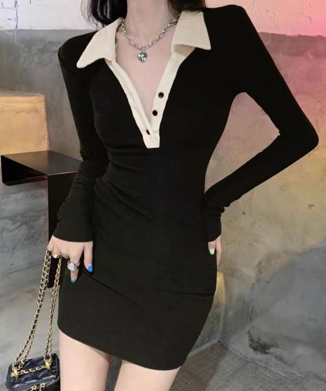 配色リブポロワンピース レディース 送料無料 即日発送-9