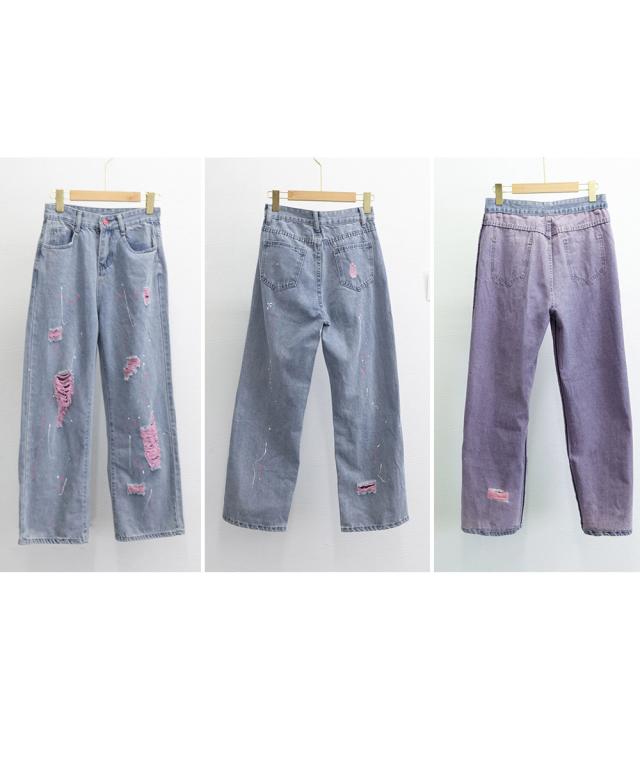 ピンク ダメージデニムパンツ レディース 送料無料 即日発送-2