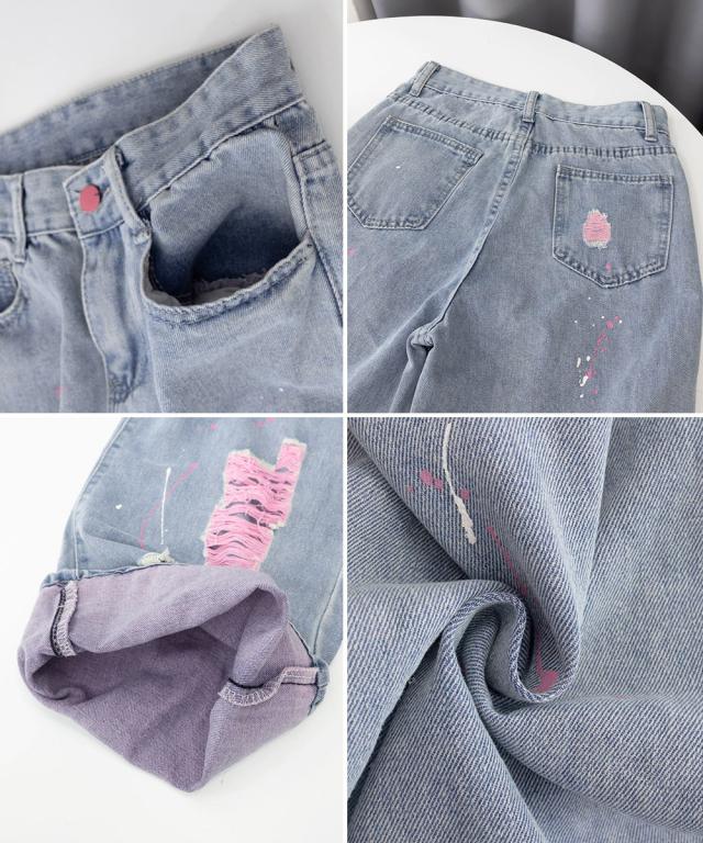 ピンク ダメージデニムパンツ レディース 送料無料 即日発送-3