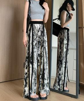 総柄ワイドパンツレディースウエストリボン 送料無料 即日発送-7