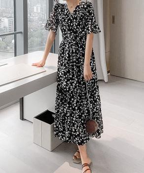 花柄ワンピース5分袖ティアードワンピース 送料無料 即日発送-4