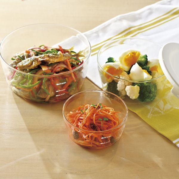 耐熱ガラス製保存容器丸3個オフホワイト 2セット 送料無料 即日発送-1