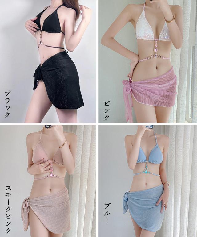 ビキニ水着3点ビジュー付き水着 送料無料 即日発送-1