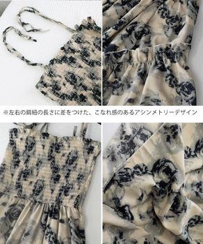 花柄 キャミワンピース 胸元シャーリング 送料無料 即日発送-3