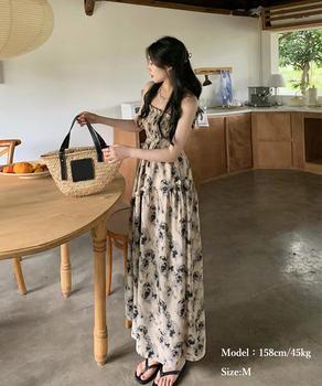 花柄 キャミワンピース 胸元シャーリング 送料無料 即日発送-5