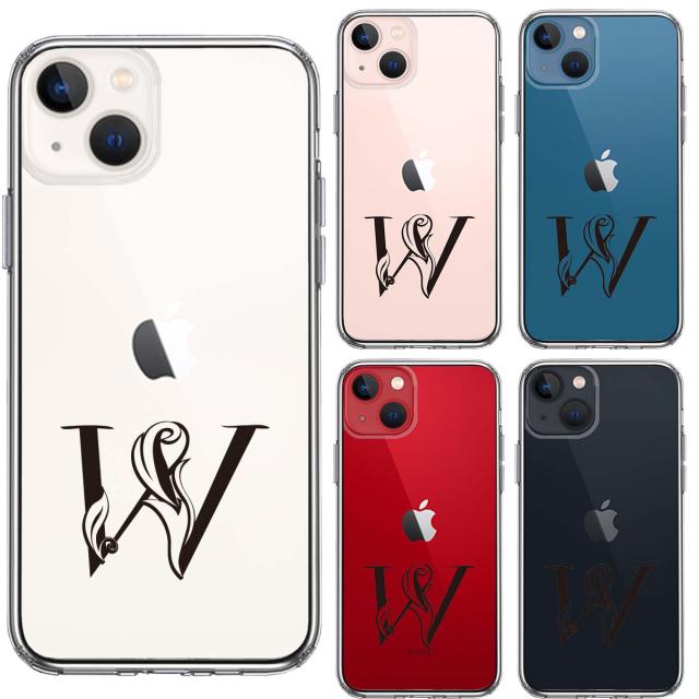 iPhone13 ケース クリア アルファベット 【W】 スマホケース 側面ソフト 背面ハード ハイブリッド  送料無料-1