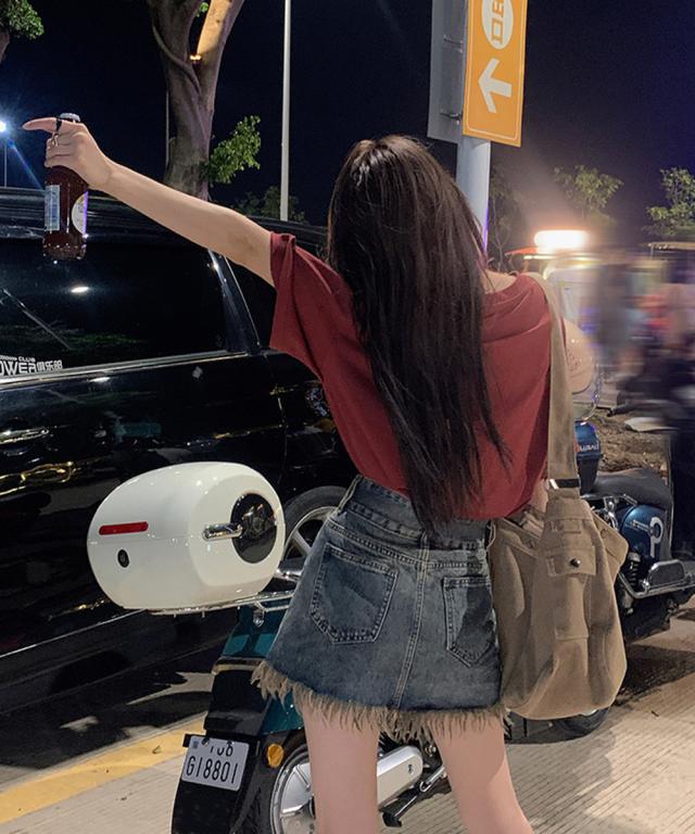 裾フリンジ デニムスカート ハイウエスト 送料無料 即日発送-9