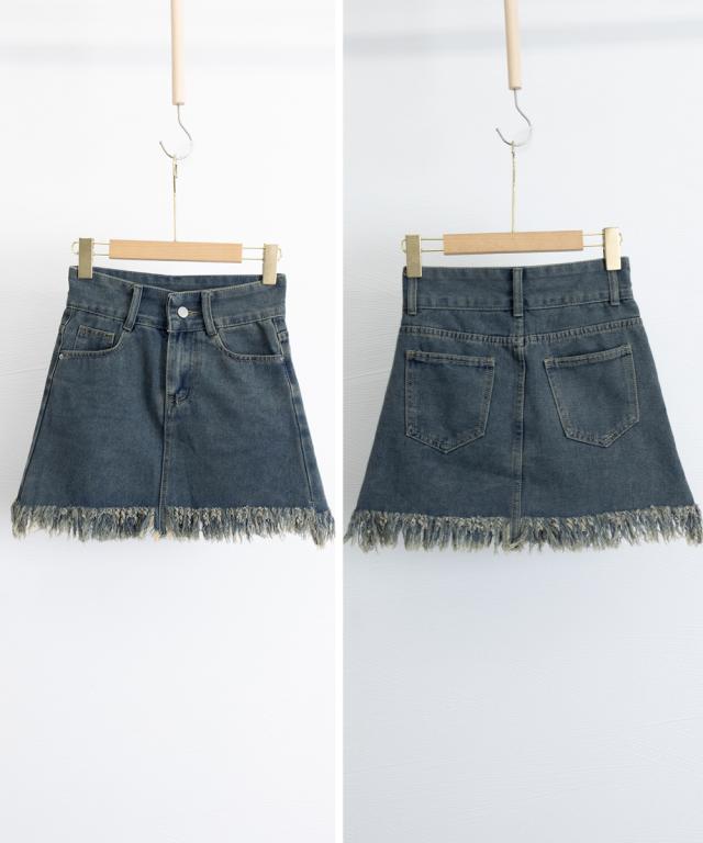 裾フリンジ デニムスカート ハイウエスト 送料無料 即日発送-2