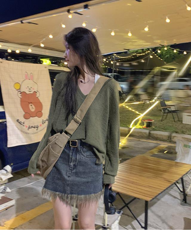 裾フリンジ デニムスカート ハイウエスト 送料無料 即日発送-6