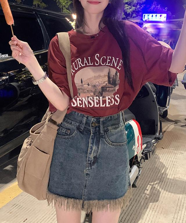 裾フリンジ デニムスカート ハイウエスト 送料無料 即日発送-7