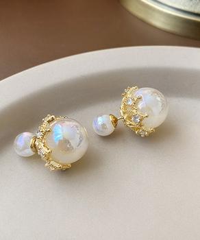 リバーシブルビッグパールピアスレディース 送料無料 即日発送-5