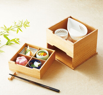 和食器 タモ 二段料理箱 引出付 日本製 送料無料-1