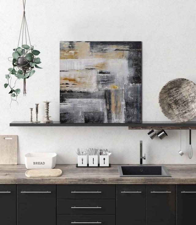 アートパネル BWA119 ブラックベージュ50x50cm 抽象画 絵画 和風 和モダン 50角 送料無料-8