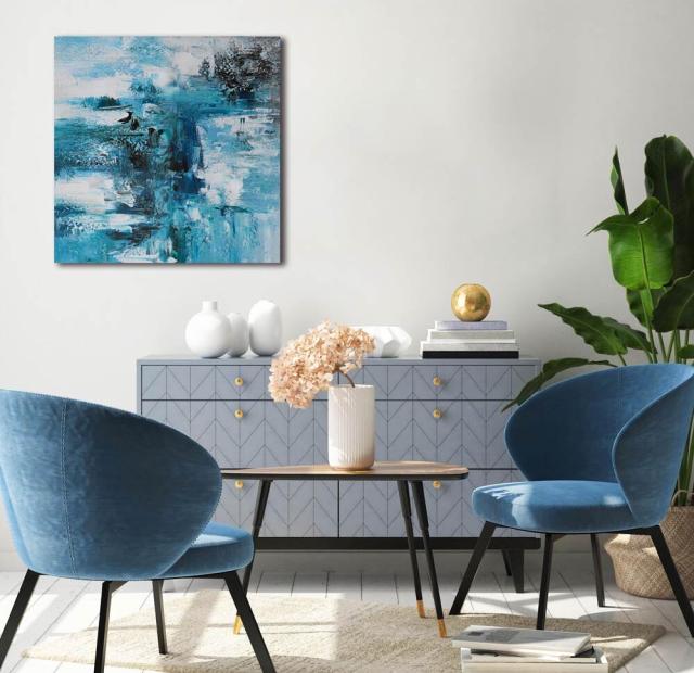 アートパネル BWA120 水の抽象 50x50cm 抽象画 絵画 50角 青 海 正方形 送料無料-7