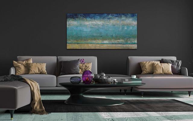 アートパネル BWA114 水辺の抽象 100x50cm 抽象画 絵画 和モダン 和風 壁掛け アート 北欧 海 青 送料無料-11