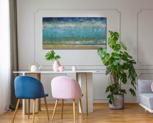 アートパネル BWA114 水辺の抽象 100x50cm 抽象画 絵画 和モダン 和風 壁掛け アート 北欧 海 青 送料無料-6