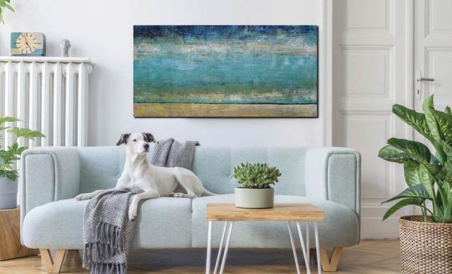 アートパネル BWA114 水辺の抽象 100x50cm 抽象画 絵画 和モダン 和風 壁掛け アート 北欧 海 青 送料無料-7