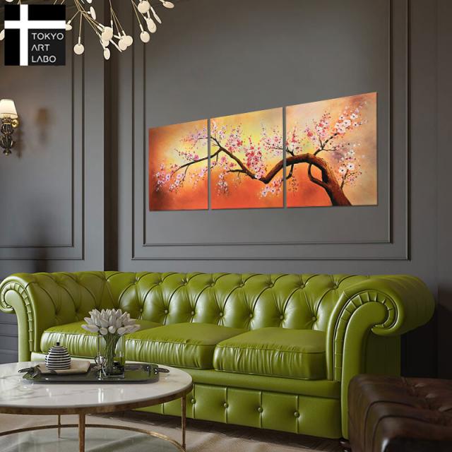 アートパネル SAKURA 50×50cm 3枚組 初春の山桜 W150cm 絵画 和モダン 和風 さくら 絵 桜花 花 送料無料-3