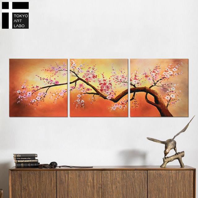 アートパネル SAKURA 50×50cm 3枚組 初春の山桜 W150cm 絵画 和モダン 和風 さくら 絵 桜花 花 送料無料-4