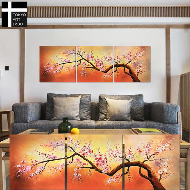 アートパネル SAKURA 50×50cm 3枚組 初春の山桜 W150cm 絵画 和モダン 和風 さくら 絵 桜花 花 送料無料-5