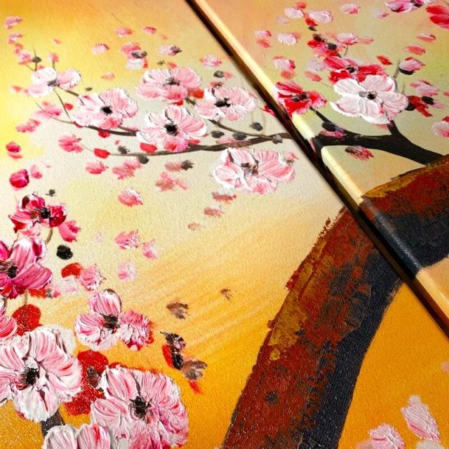 アートパネル SAKURA 50×50cm 3枚組 初春の山桜 W150cm 絵画 和モダン 和風 さくら 絵 桜花 花 送料無料-8