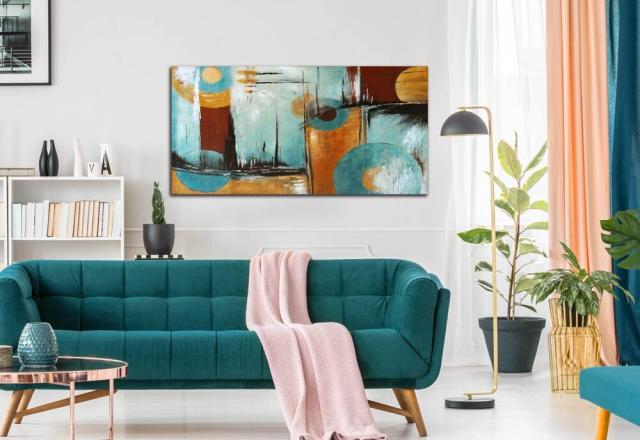 アートパネル BWA109 Amber Blue アンバーブルー 琥珀 100x50cm 絵画 青 北欧 和風 和モダン 送料無料-6