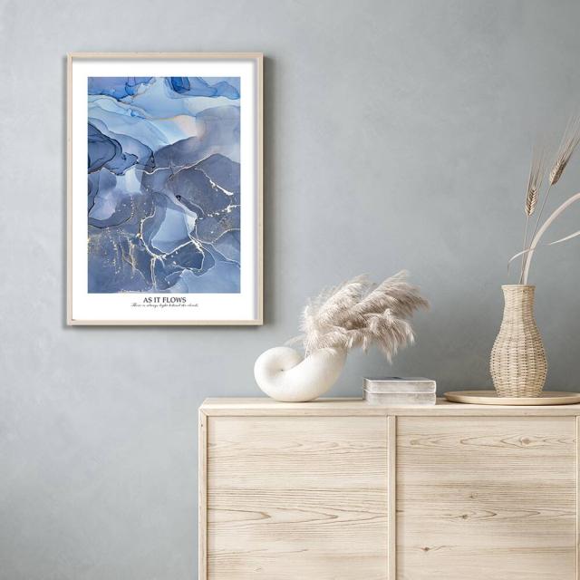 アートポスター A4 余白バランスが良い感じ As it flowsA4 A3 北欧 モダン 絵 ナチュラル 大理石 青 送料無料-3