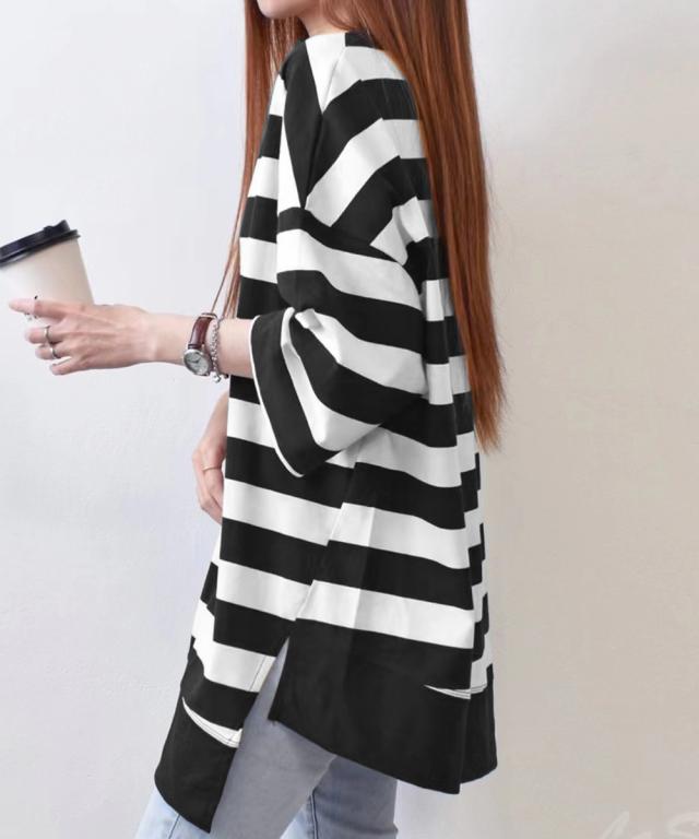 ビッグTシャツ ボーダー柄 ゆったり夏t 送料無料 即日発送-4