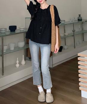 半袖シャツブラウス シャーリングトップス 送料無料 即日発送-3