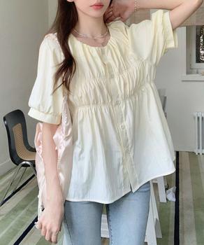 半袖シャツブラウス シャーリングトップス 送料無料 即日発送-4