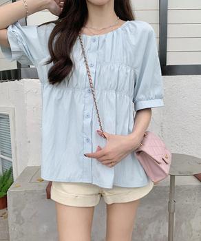 半袖シャツブラウス シャーリングトップス 送料無料 即日発送-5