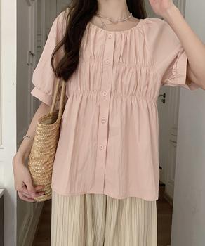 半袖シャツブラウス シャーリングトップス 送料無料 即日発送-6