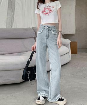 フリンジ デニムパンツ ハイウエスト美脚 送料無料 即日発送-4