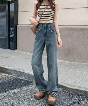 フリンジ デニムパンツ ハイウエスト美脚 送料無料 即日発送-5