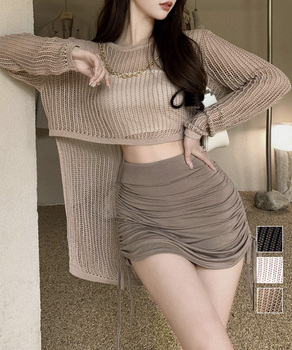 メッシュ編み サマーニット クルーネック 送料無料 即日発送-0