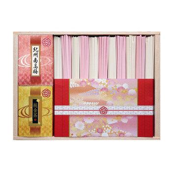 優雅 〜紅白うどんの詰合せ〜 讃岐うどん6束 梅うどん5束 純金茶 紀州南高梅 送料無料-1