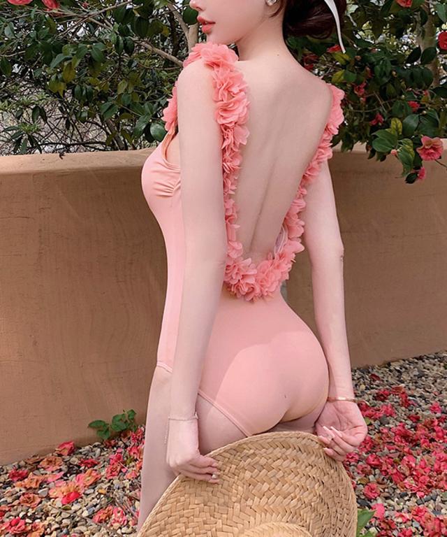 フラワーモチーフ オールインワン 水着 送料無料 即日発送-8