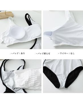 モノトーンリボンショルダーワンピース水着 送料無料 即日発送-3