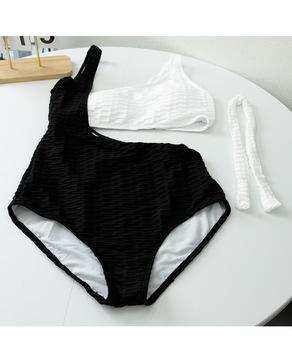 モノトーンリボンショルダーワンピース水着 送料無料 即日発送-4