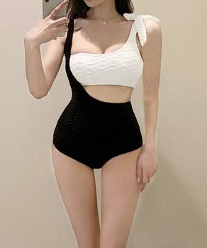 モノトーンリボンショルダーワンピース水着 送料無料 即日発送-7