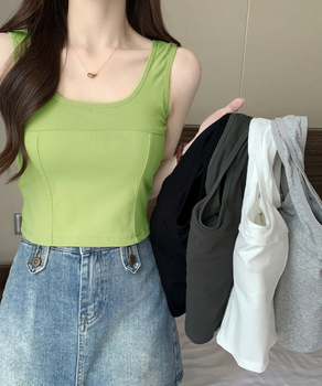 カップ付きタンクトップ ショート丈 夏服 送料無料 即日発送-0